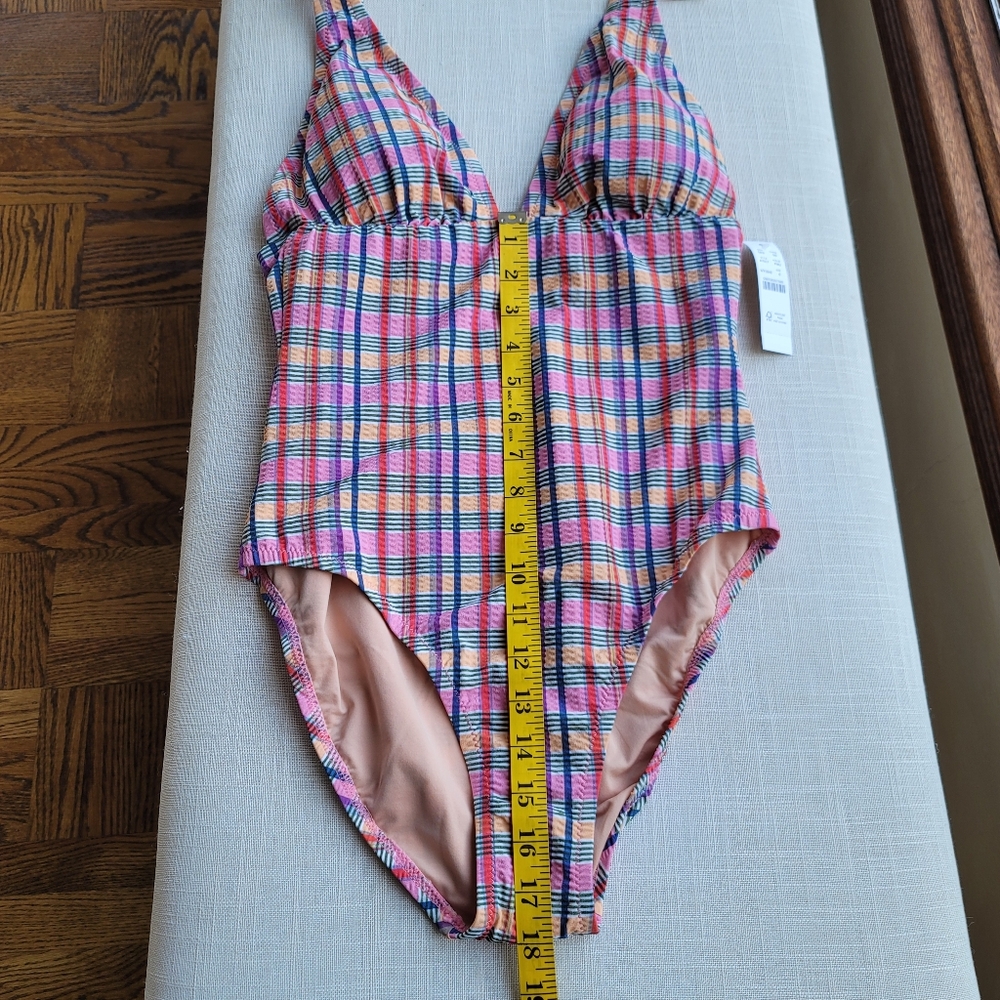 New! J. Crew sz 6 Tie-shoulder one-piece Pink Plaid Swimsuit Madras NWT - Picture 9 of 14